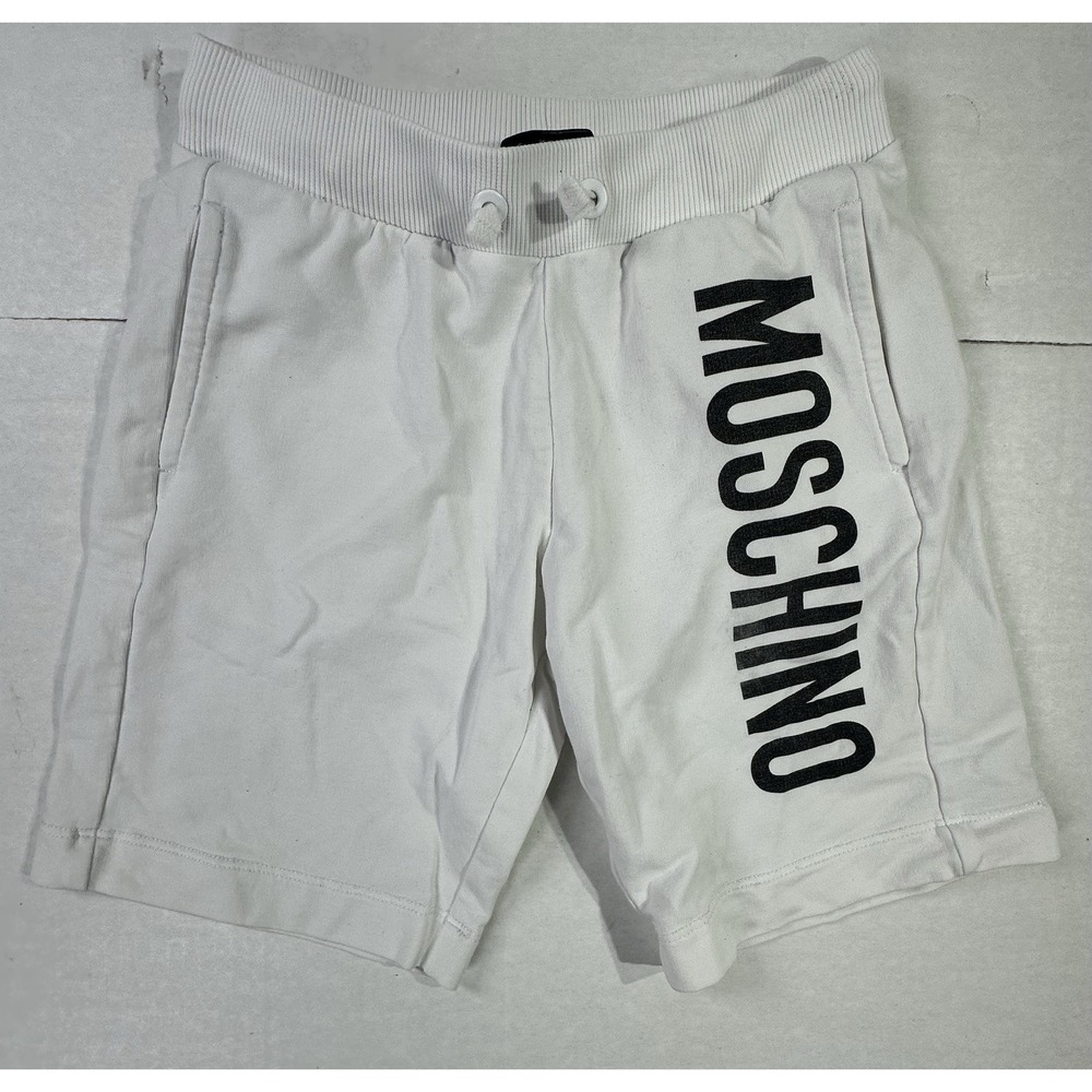 Moschino Kid White Logo Shorts Size 4Y Made in Italy Cotton Drawstring